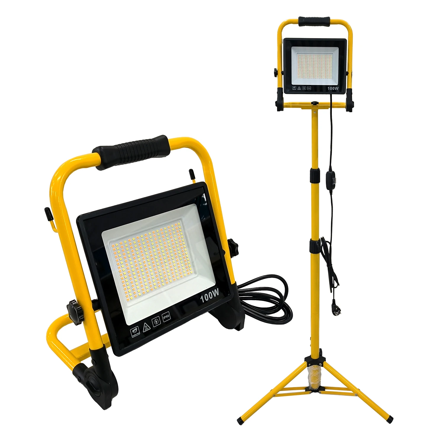 أضواء العمل مع حامل، ضوء العمل LED عالي السطوع، مصباح مقاوم للماء مع مفتاح فردي، حامل ثلاثي معدني قابل للتعديل