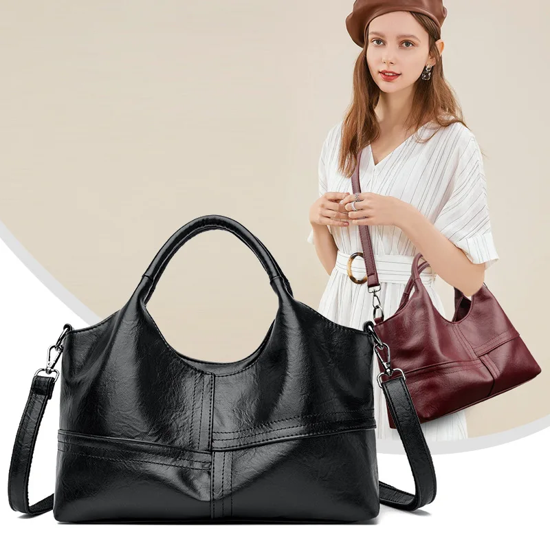 

Textured Soft Leather Handbag, Middle-aged Women's Bag, New Light Commuting Large-capacity Oblique Span Vegetable Basket Bag