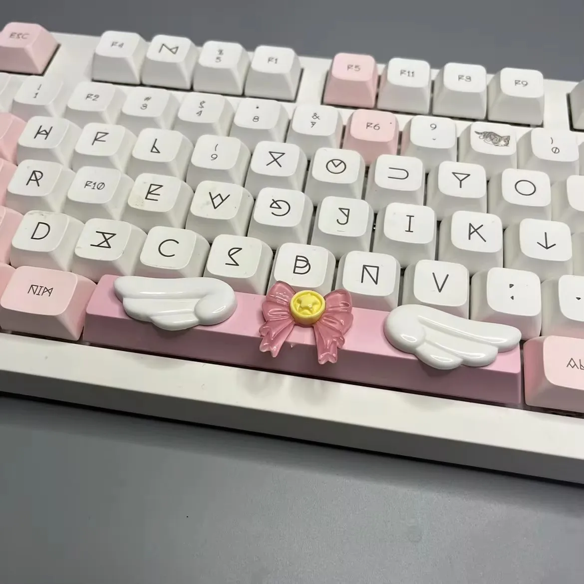 DIY Cute Magic Love Wings Keycap 6.25u Spacebar Game Mechanical Keyboard Cross Axis Pink Bow Keycap