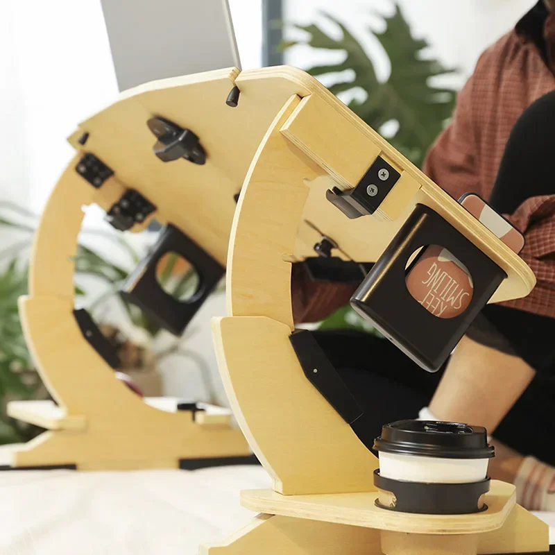 Desktop computer stand, portable and foldable stand, multi-functional reclining desk, made of wood, 360° adjustable laptop stand