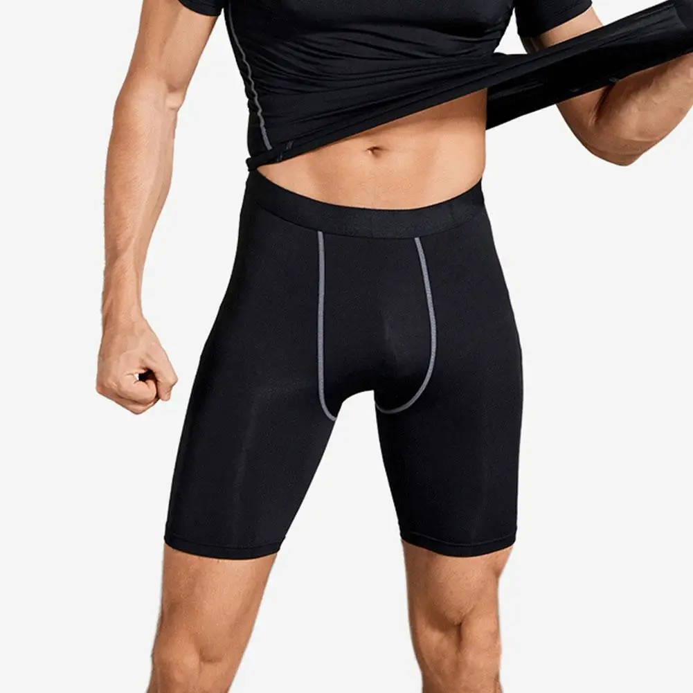 Kurze Kompressionshose für Herren, elastisch, schnell trocknend, Lauf-Fitness-Shorts mit Tasche, große Größe, schwarz, enge Fitness-Trainingshose – Detail 6