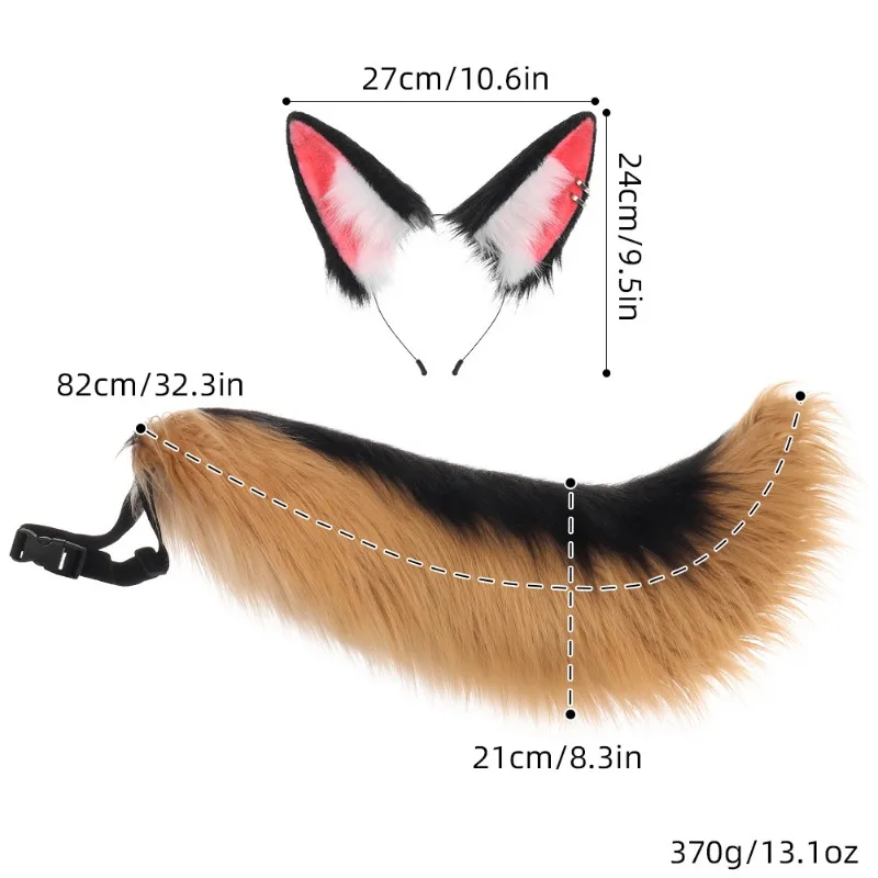 Anime Furry Fursuit Dog Ear Headwear Wolf Ears Headband Tail Halloween Carnival Cosplay Props Handwork Game Outfit