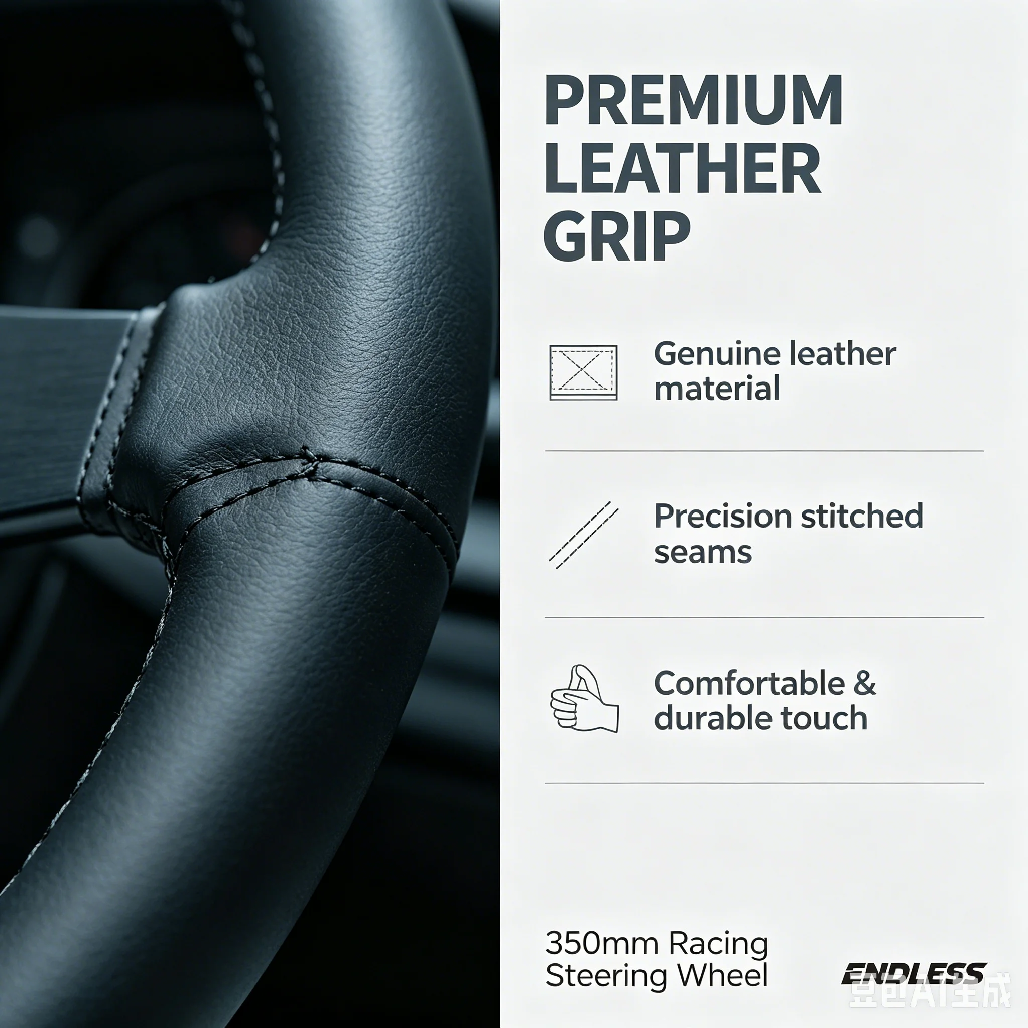 ENDLESS Racing Steering Wheel 350mm Genuine Leather Deep Dish 3 Spoke Aluminum with Horn Button Universal Fit Car Drift Modified