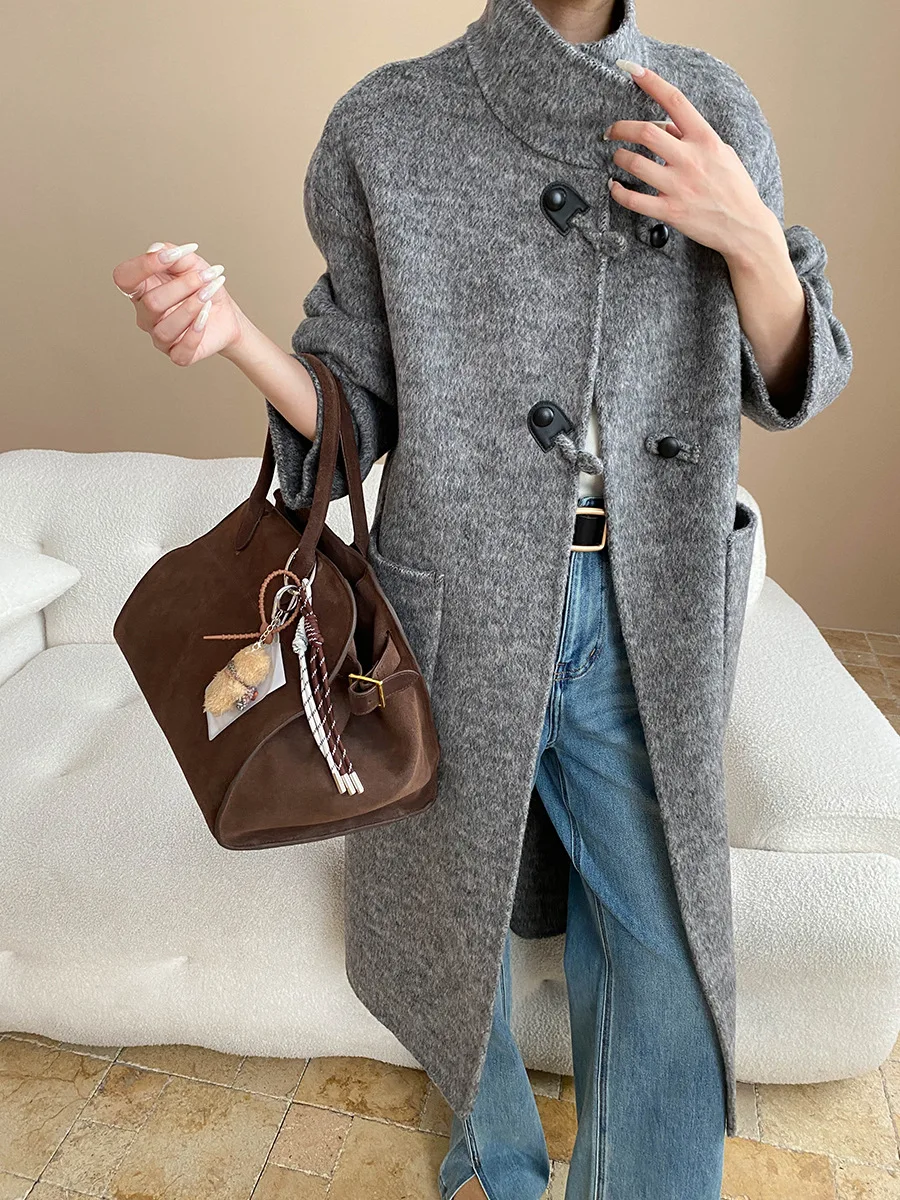 สไตล์ขั้นสูงและสบายๆ ปกเสื้อแบบวินเทจ เสื้อโค้ทขนสัตว์สองด้าน แจ็คเก็ต