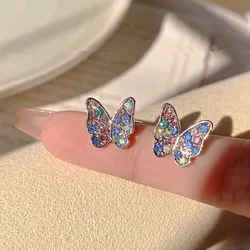 New Colorful Zircon Small Butterfly Earrings for Women Simple Fashion Personality Summer Accessories Party Jewelry Birthday Gift