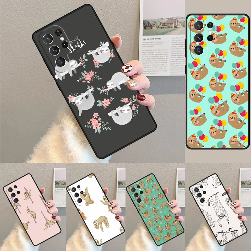 Cover For Samsung Galaxy S24 Ultra S21 S22 S8 S9 S10E Note 10 20 Plus FE S23 Cute Sloth Animal Phone case Coque