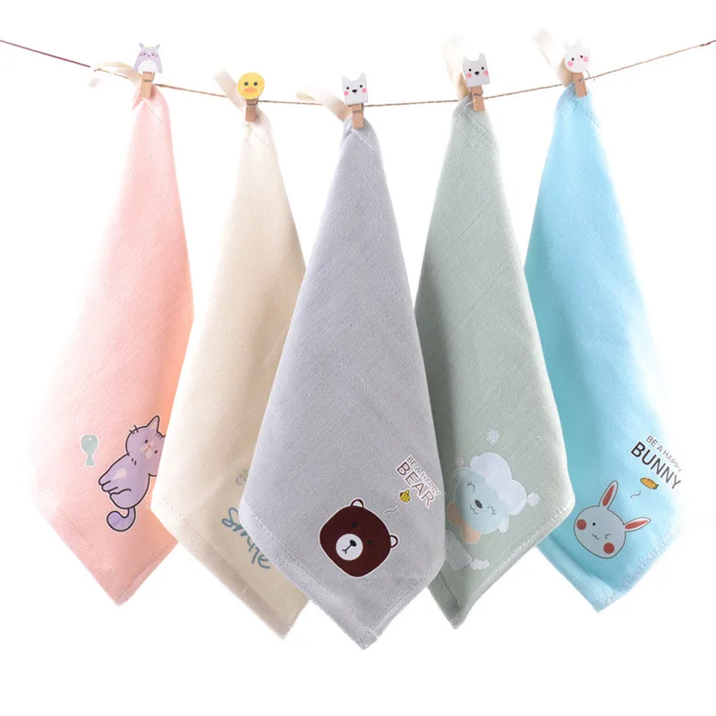 

1Pcs 25x25cm Cartoon Animal Embossed Cotton Baby Children Face Towel Hand Washcloth Water Absorbent Soft Hangable