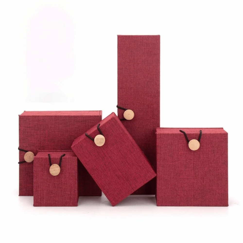 Linen Wood Jewelry Box Button Closure Fleece Lining Jewelry Case Multi-purpose Dust Protect Jewelry Storage