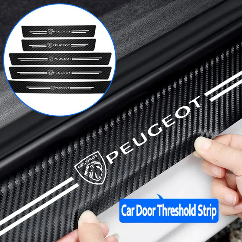 For Peugeot 4008 5008 207 307 308 Car Accessories 4Pcs Car Door Sill Protector Welcome Pedal Decoration Leather Stickers