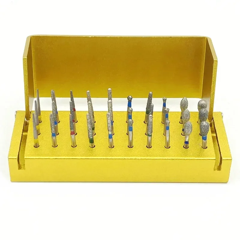 Dental 30pcs Dental Diamond Burs Drill Disinfection Block High Speed Handpiece burs Holder Alumimum Instrument Set