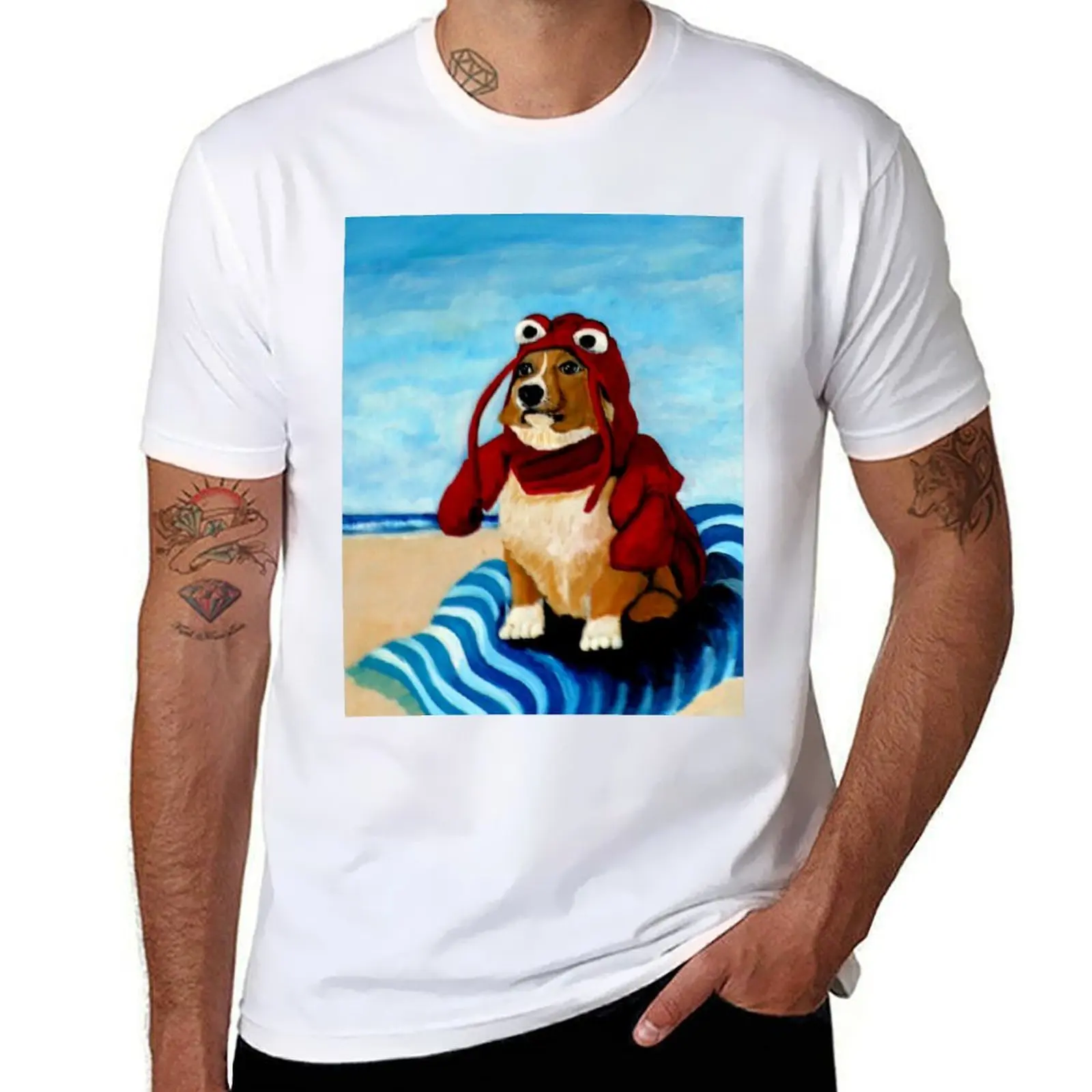 

Corgi on the Beach T-Shirt t shirts for man cotton t shirts for man pack white T-Shirt