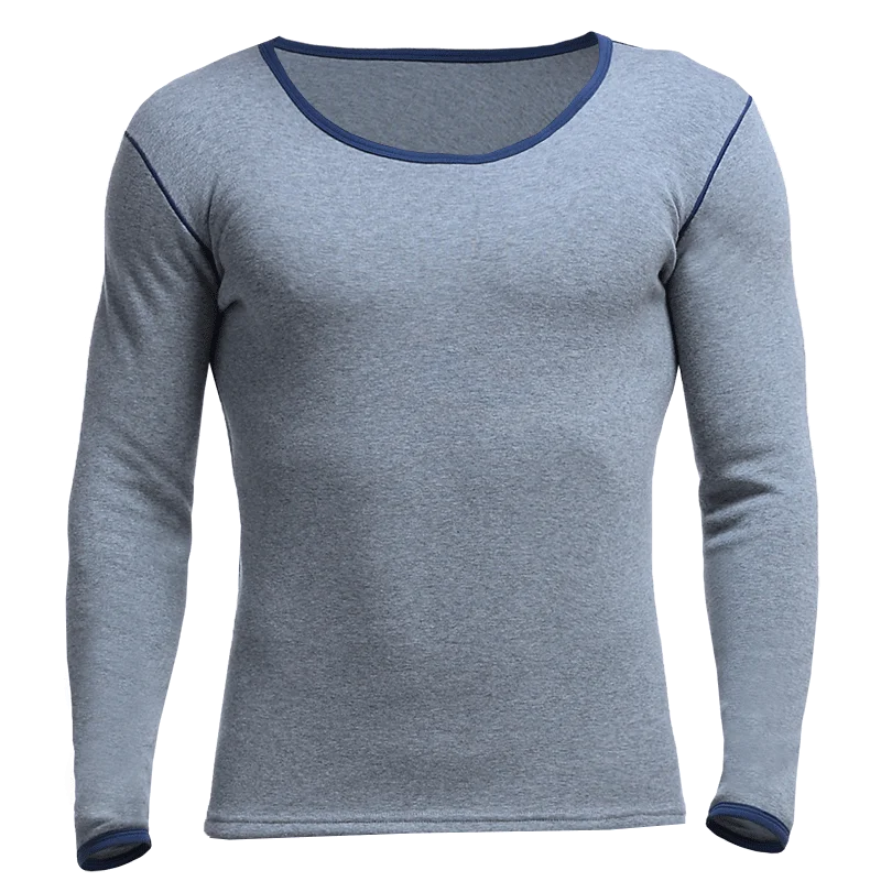 

2PCS Men's thickened and plush thermal V-neck fitted cotton and wool top, single piece, warm long sleeve shirt for young people.