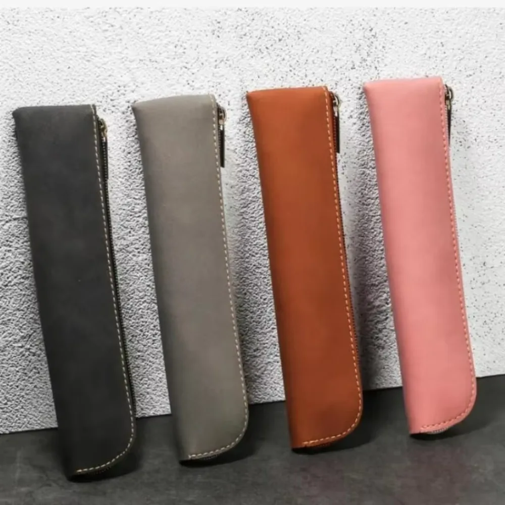 New Capacity Pencil Bag PU Leather Pen Sleeve Protective Cover Zipper Pencil Pouch Pen Holder Student School Office Supplies 1