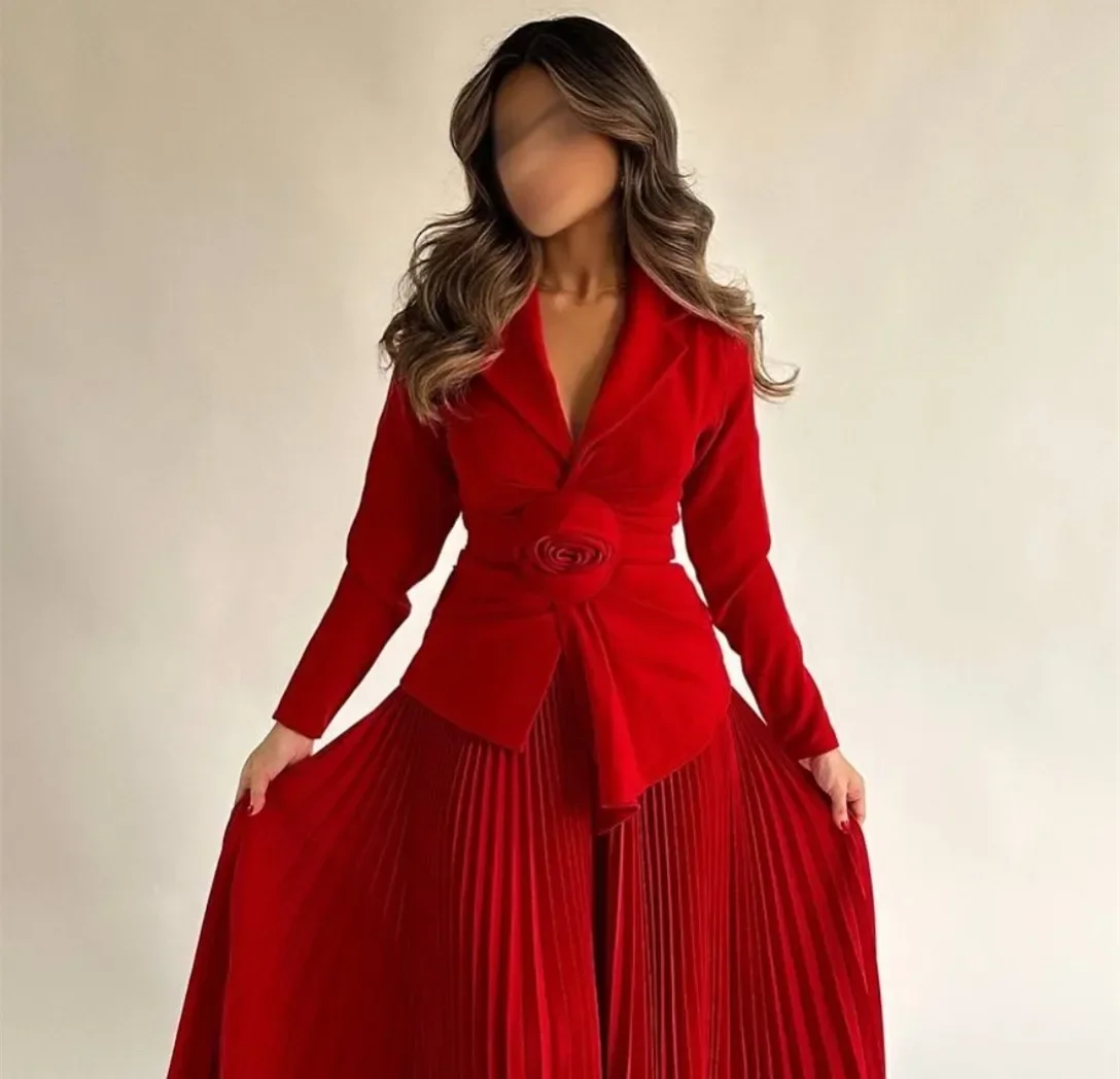 Customized Elegant Long Red V-Neck Evening Dresses A-Line Floor Length Prom Dresses Party Dresses for Women فساتين مناسبات