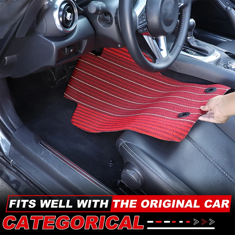 

For Mazda MX-5 2016-2024 TPE Rubber Red Car Front Row Wire Loop Floor Mats Trim Interior Car Accessories