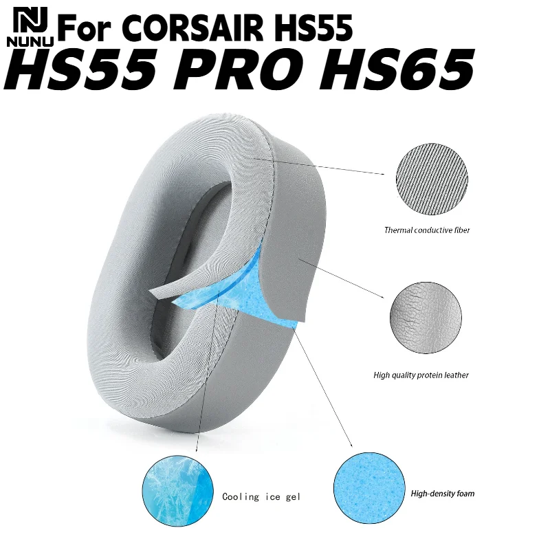 

Сменные серые гелевые амбушюры NUINU с застежкой для наушников CORSAIR HS55, HS55 PRO, HS65, запчасти для ремонта / Простая установка