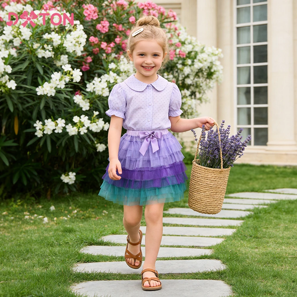 DXTON Princess Tutu Skirts School Dancing Mesh Girls Layered Pettiskirt Tulle Patchwork Garden Vacation Toddler Girls Skirts