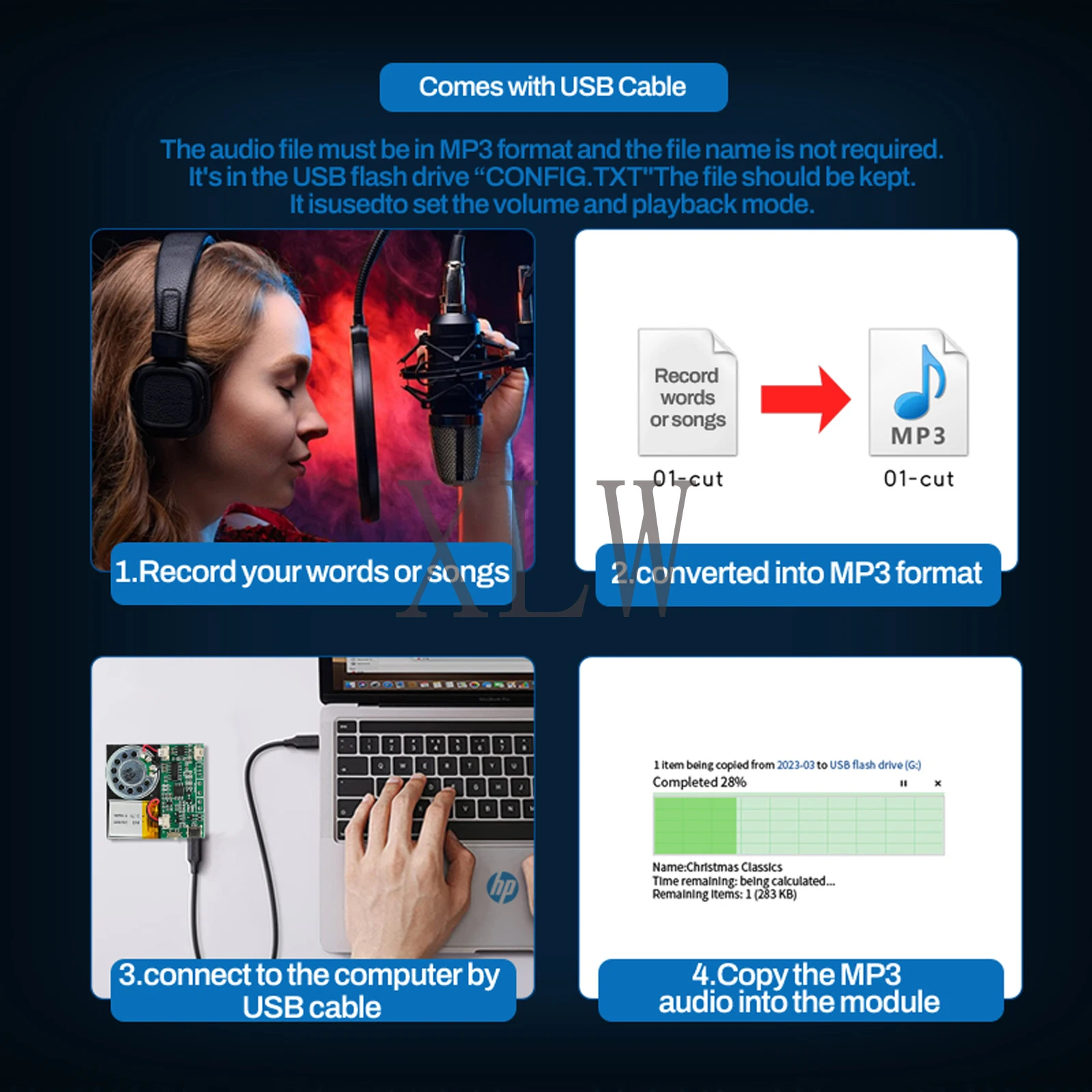 8MB Magnet Sensor Sound Module Chip USB Downloadable & Recordable & Rechargeable with MP3 Audio Playback for Xmas Greeting Card