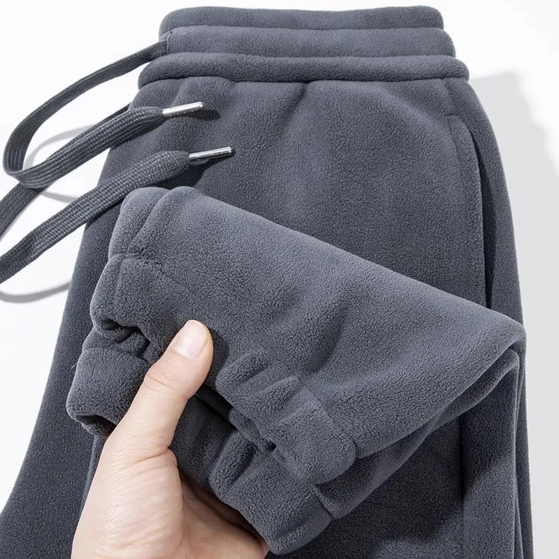 Men's Thickened Double-sided Fleece Drawstring Pants Casual Loose Outerwear Wear-resistant Dirt-proof Long Trousers Autumn Wi...