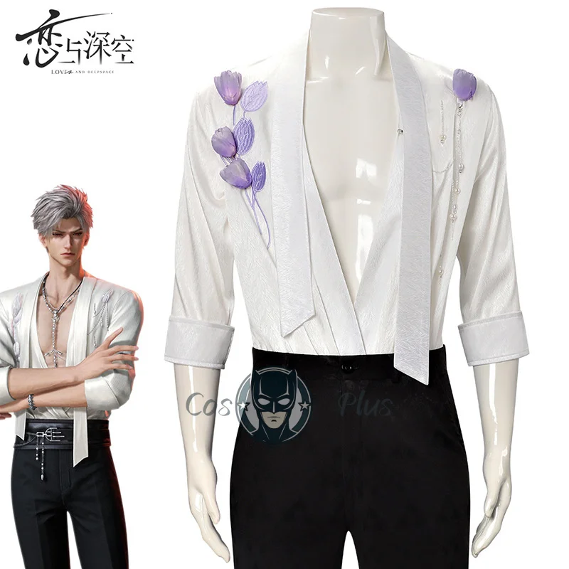 

Game Love and Deepspace Sylus Cosplay Costume Qin Che Radiant Spring Birthday Suit Flower White Shirt for Men Boys