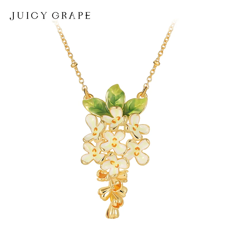 

JUICY GRAPE Osmanthus Necklace New Enamel Flower Necklace for Women 18K Gold Plated Elegant and Minimalist Collarbone Chain