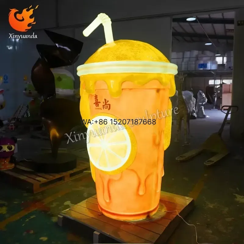 Wmwmnu for Light-Up Lemon Milk Tea Cup Fiberglass Sculpture F&B Shop Check-in Decor Commercial Traffic-Driving Installation