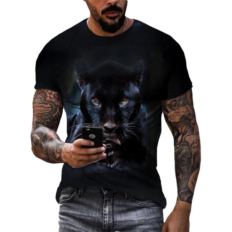 

Trend Leopard Graphic T Shirt 3d Animal Printed Personality Street O Neck T-shirt Short Sleeve Casual Oversized Mens Clothing