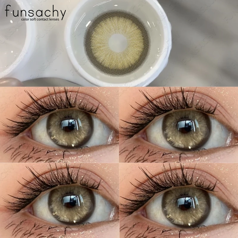 FUNSACHY Natürliche braune Kontaktlinse für Augen, farbige blaue Linsen, schöne graue Pupillenkosmetik, jährliche weiche Augen, Kontaktlinse