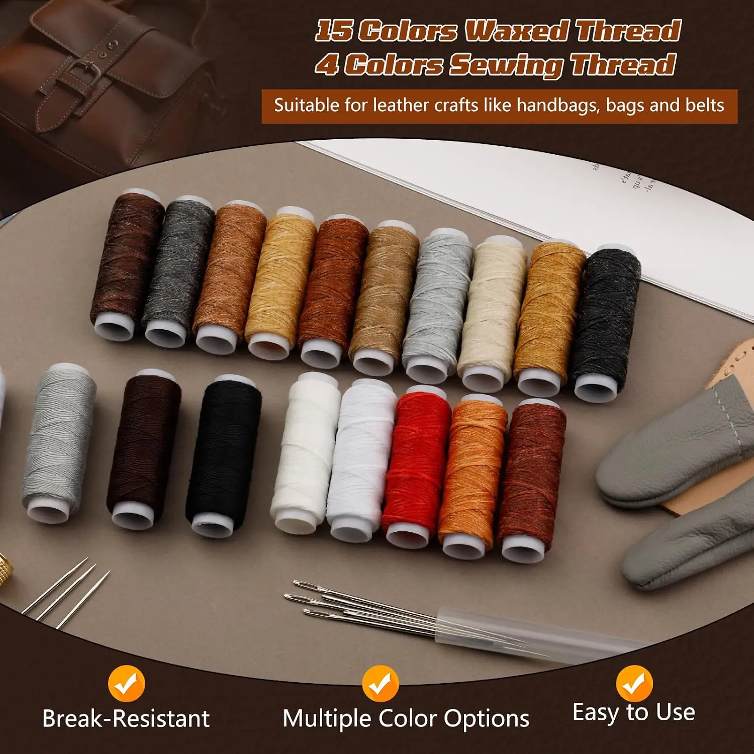 Leather Working Kit, Leather Working Tools and Crafting Kit with Custom Storage Bag, Engraving, Cutting, Sewing, Stamping, Sanding Supplies for DIY Handicraft Making and Repair view 6