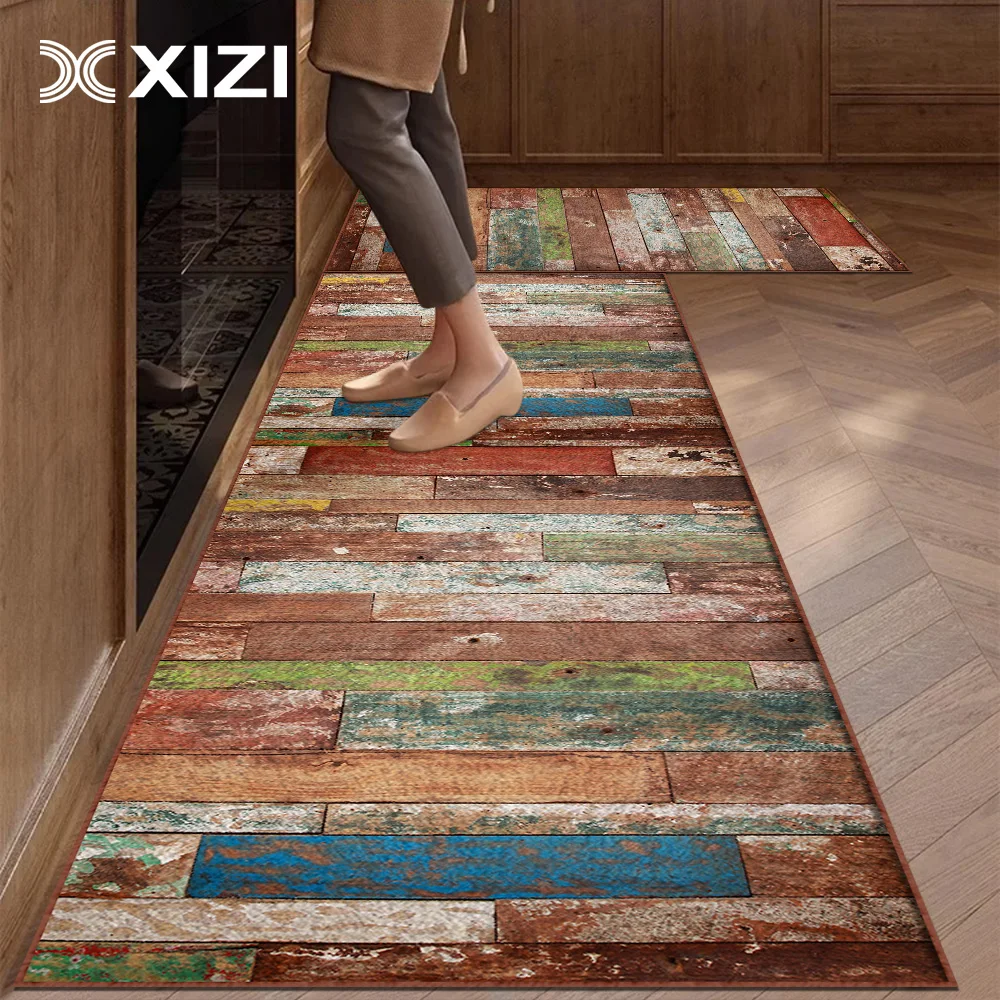 Colorful Wooden Pattern Kitchen Anti-slip Antifouling Floor Mat For Living Room Bedroom Carpet Bathroom Area Rug Home Decoration