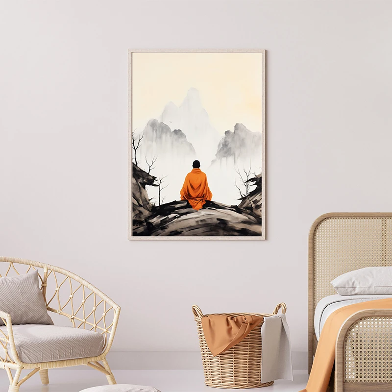 Zen Monk Meditation Poster Meditation Spiritual Beliefs Vintage Canvas Painting Wall Art Pictures Contemporary Home Decor Gifts