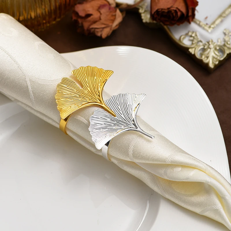 20Pcs Ginkgo Biloba Leaf Napkin Rings, Metal Napkin Holder Buckles for Holiday Holiday, Dining Table