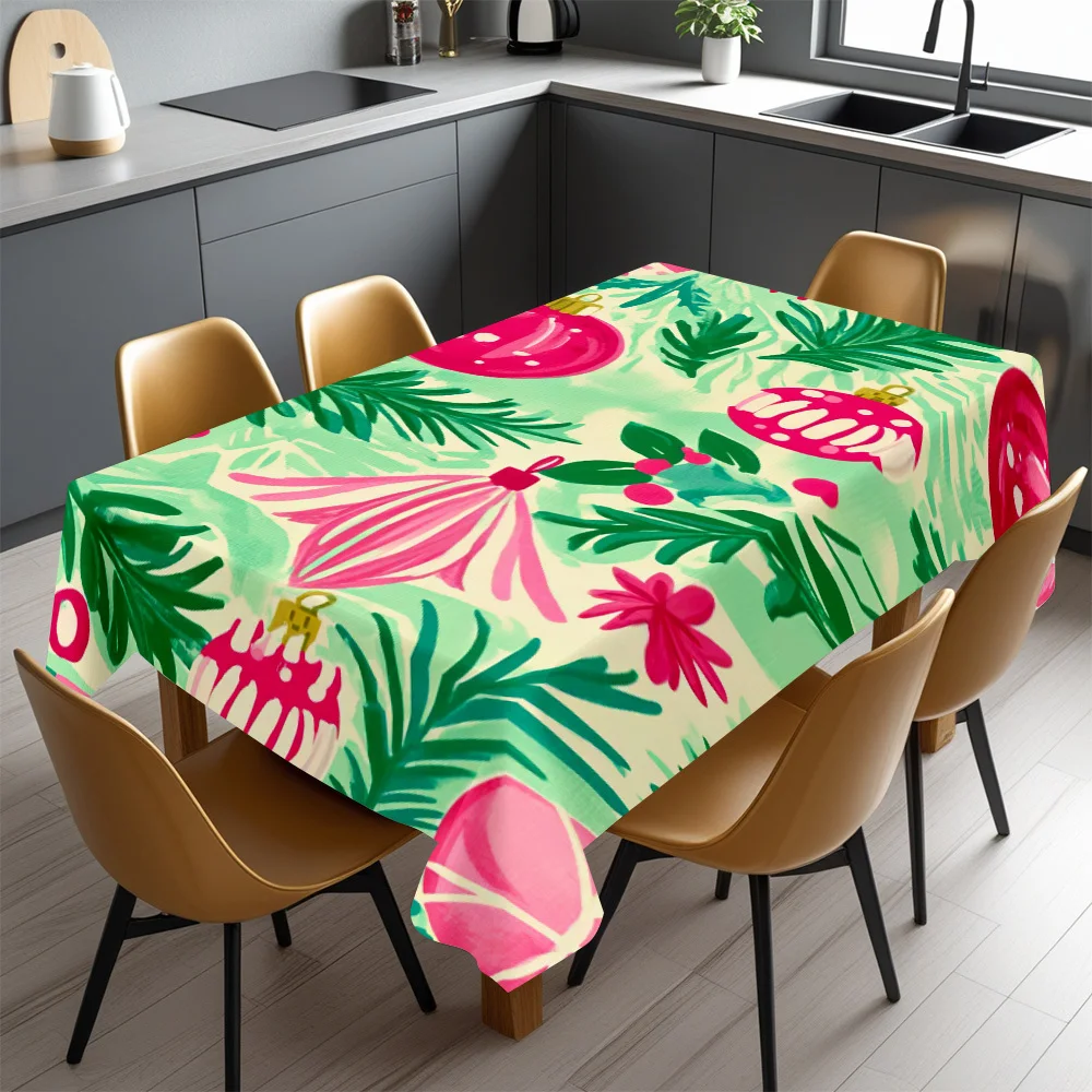 Vibrant Tropical Christmas Tablecloth Waterproof Spillproof Table Cover for Dining Room Party Decor