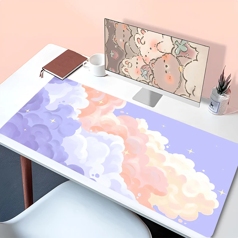 

Pastel Clouds Cartoon Mouse Pad Computer Kawaii Purple Pink Keyboard Rug Laptop Anime Star Gamer Cabinet Mousepad Cute Desk Mat