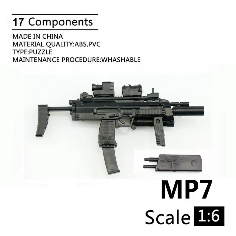 

1/6 MP7 Submachine Gun Double Form Plastic Assemble Firearm Puzzle Model For 12" Soldier Military Weapons