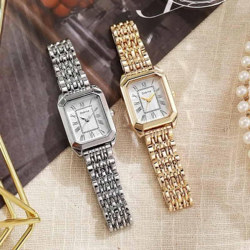 Fashion Classic Women's Square Quartz Watch Anti Allergy Metal Case Roman Number Small Square Watch