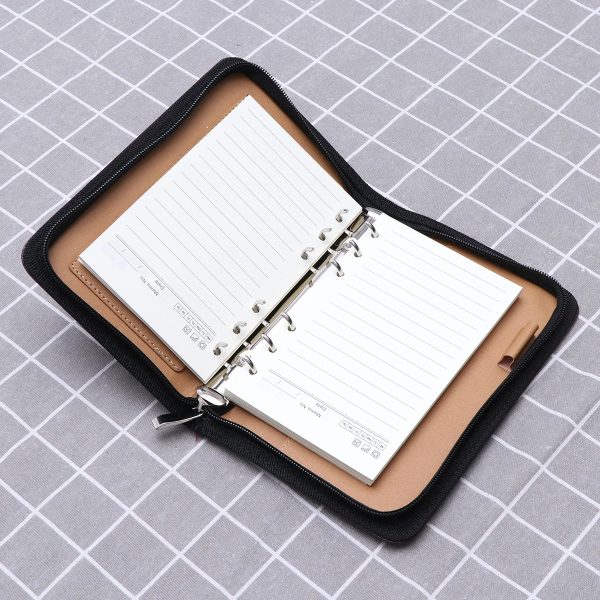

PU A6 Zipper Notebook Loose-Leaf Business Notepad Coffee with Calculator Organizer for Meeting Office Travel