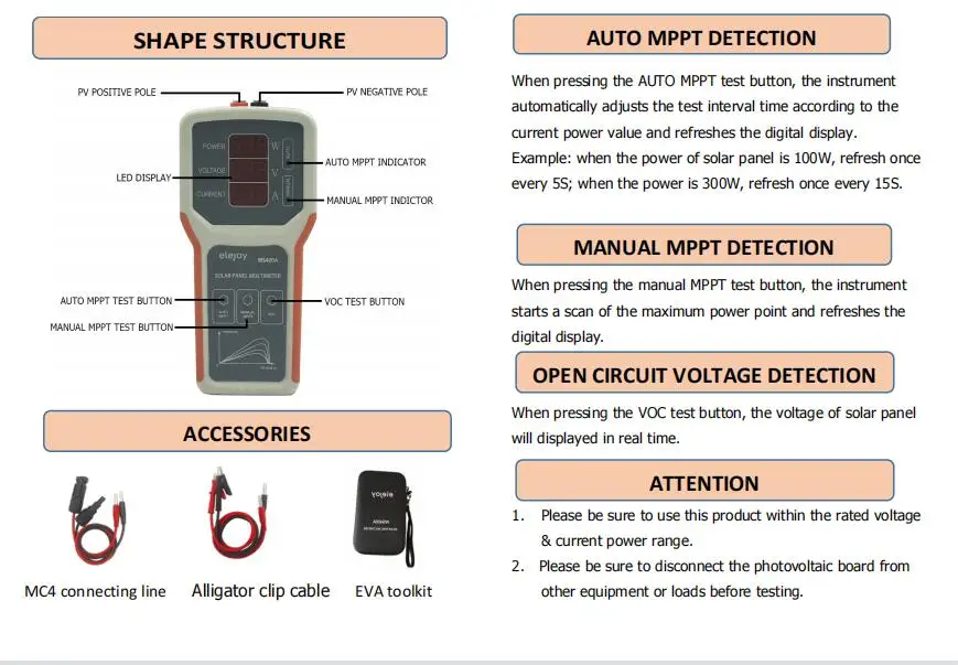 WS400A พลังงานแสงอาทิตย์แผงมัลติมิเตอร์แผงพลังงานแสงอาทิตย์ MPPT Tester สมาร์ทแผงพลังงานแสงอาทิตย์มัลติมิเตอร์ VOC การทดสอบ Power Meter