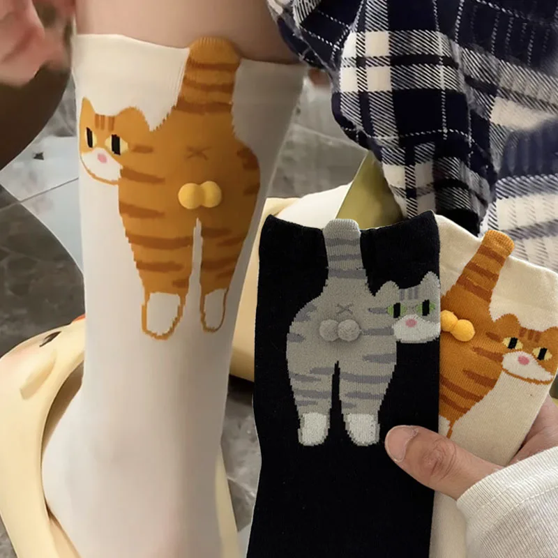 

1/2 пары милых носков для пар с яйцом и котом, забавные оранжевые летние дышащие хлопковые носки средней длины, высокие хлопковые женские и мужские носки
