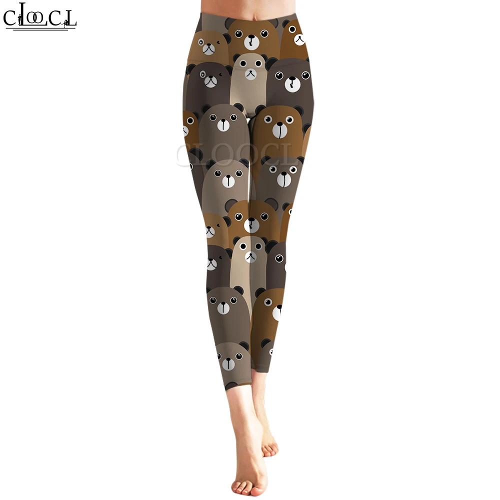 CLOOCL Leggings a vita alta Donna Collant lunghi senza cuciture slim Pantaloni con stampa orso cartone animato Pantalones Ajustados Pantaloni da yoga