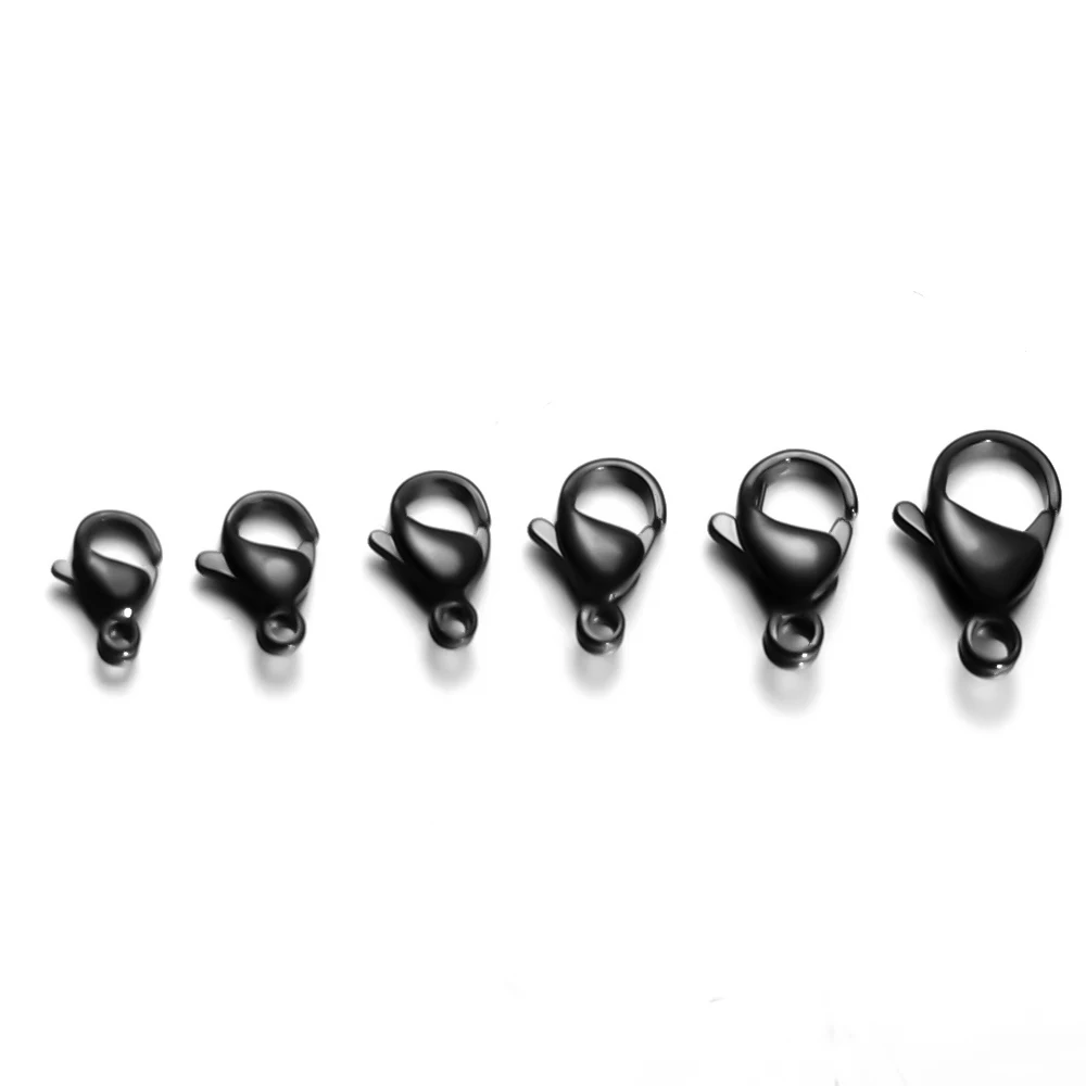 25Pcs Black Lobster Clasps 9-15mm Stainless Steel Necklace Hooks Connector Space Beads for DIY Jewelry Making Bulk Wholesale