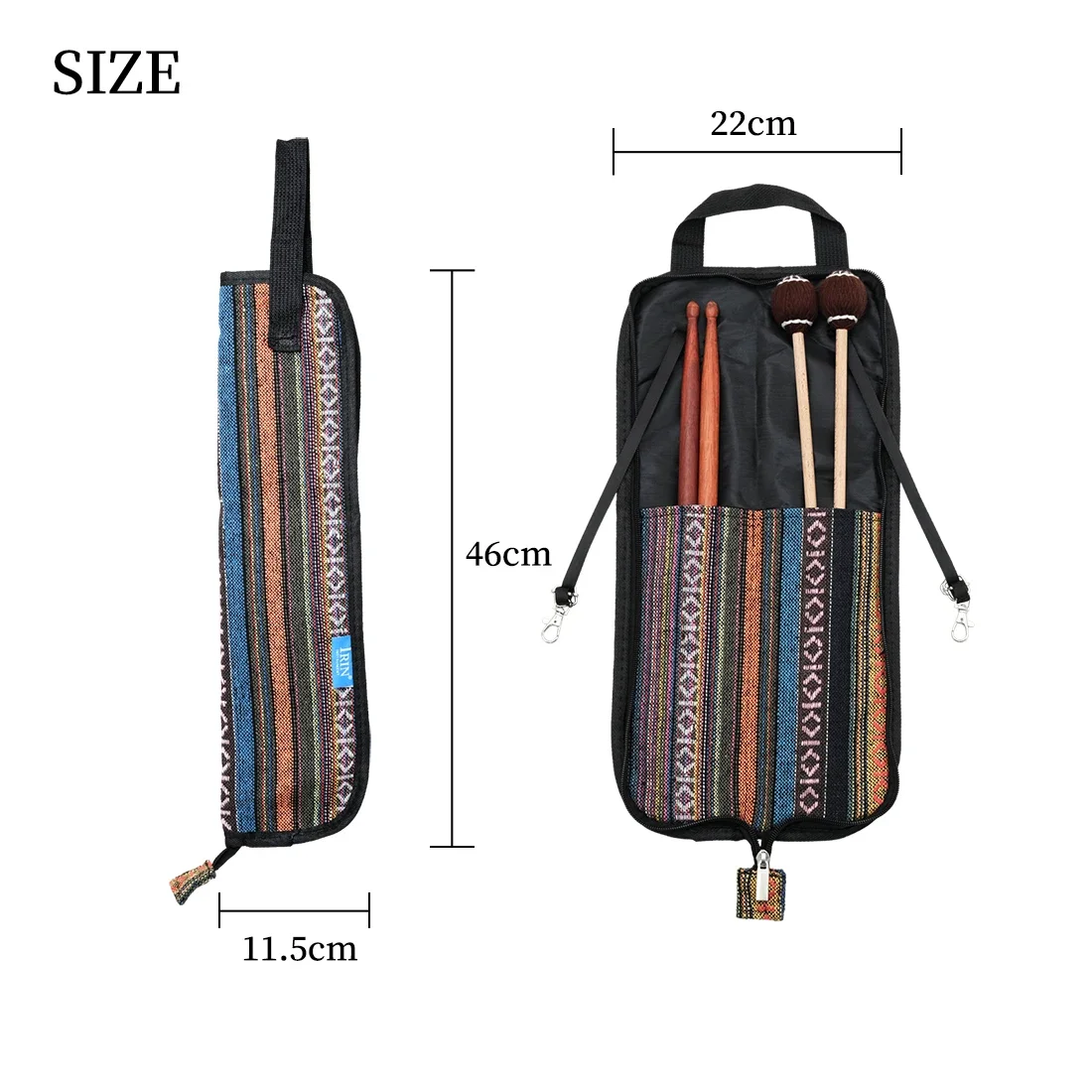 IRIN Drum Stick Bag Ethnic Style Striped Pattern Oxford Thicken Cloth Handbag Waterproof Drumstick Backpack Percussion Parts