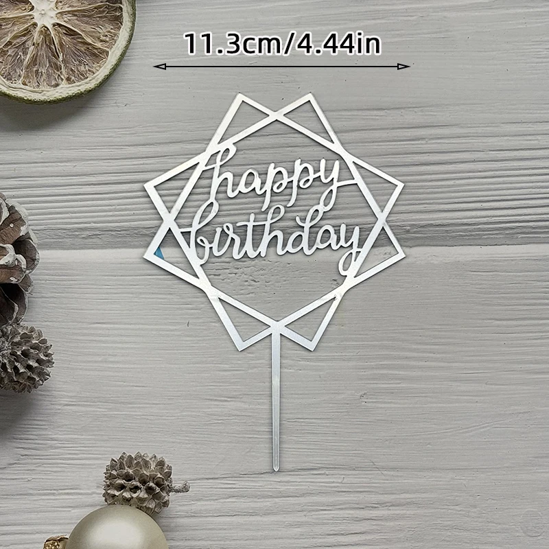 Einfacher Tortenaufsatz „Alles Gute zum Geburtstag“, Silber, Rosa, Gold, Acryl, für Kinder, Babyparty, Party, Dessert, Kuchendekoration, Geschenkzubehör – Detail 12