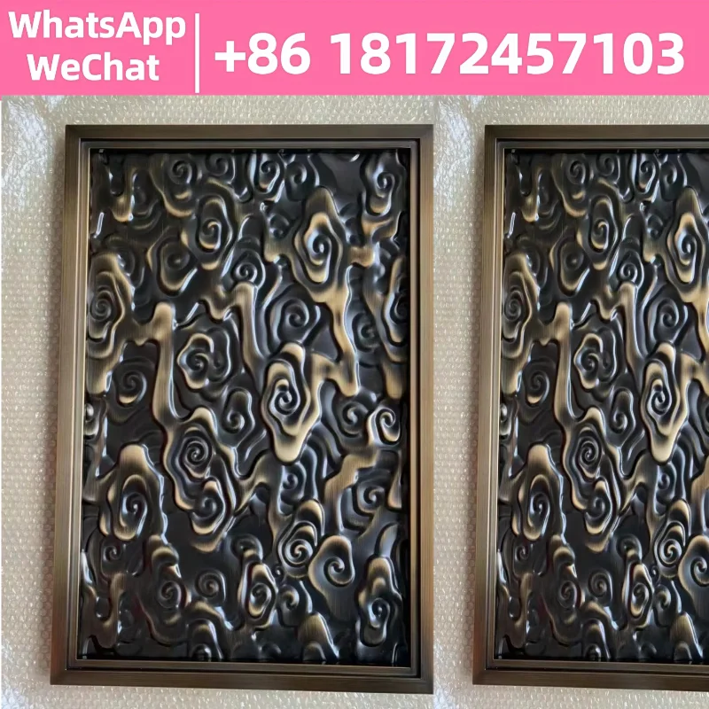 

Embossed imitation antique copper carved aluminum handle hollow screen partition door character plaque entrance custom
