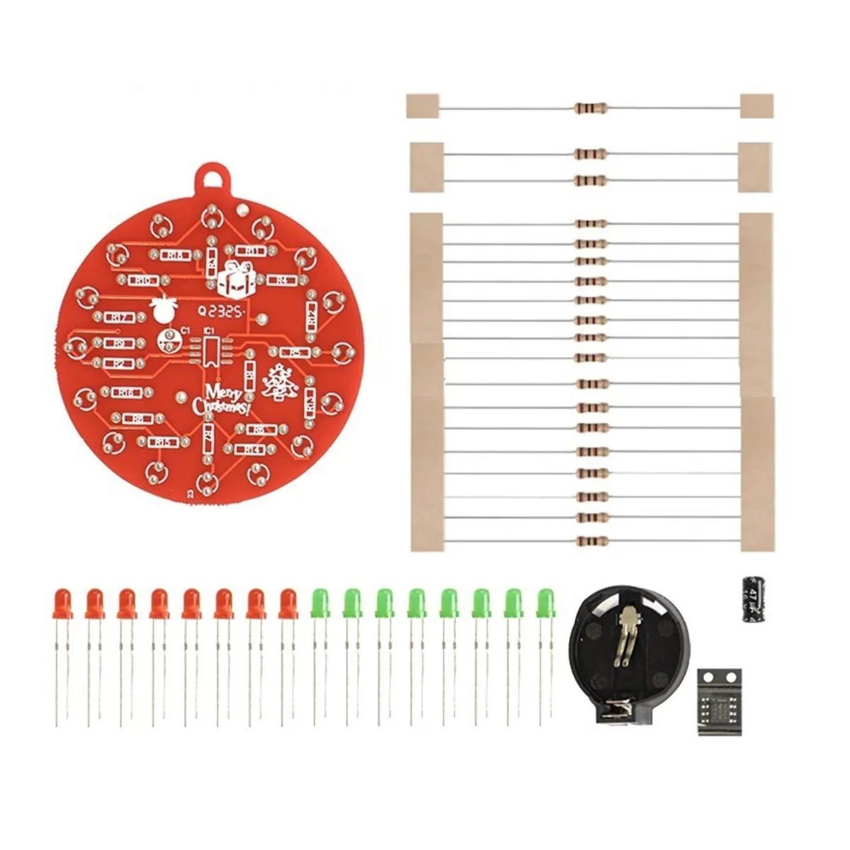 Red Board Christmas Tree NE555 Flashing Lights Hanging Circuit Fun DIY Electronic Production Kit Portable Module, Kit A -X64A