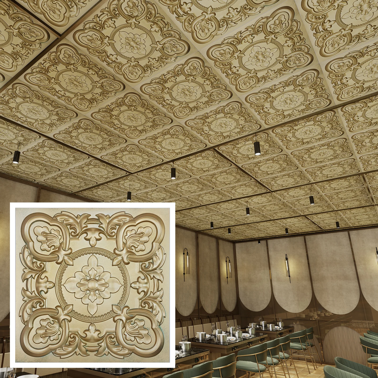 Distress Tin Ceiling Tiles, Interior roof panels, for Public house PL30 Brass verdigris 10pcs