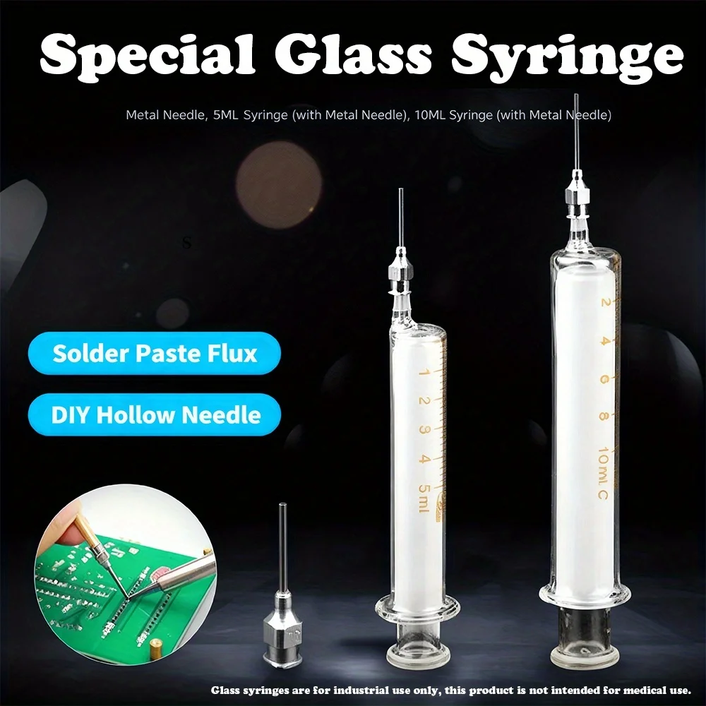 5 ml and 10 ml flux metal syringe with glass barrel, suitable for mobile phone repair, BGA PCB spherical mounting