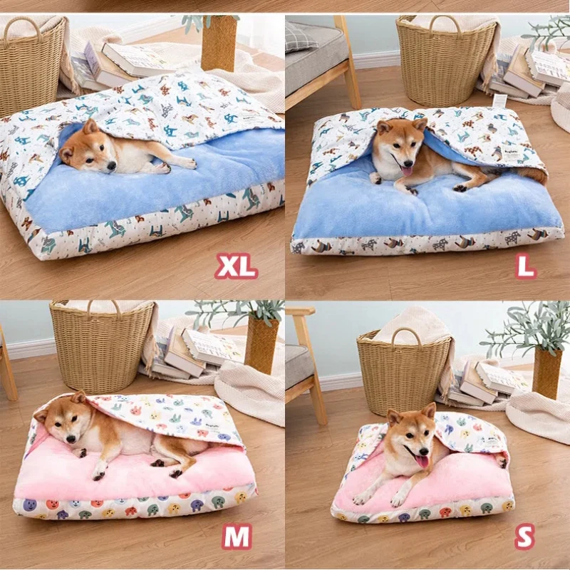 Semi-Closed Pet Dog Bed Washable Pet House Kennel Large Warm Dpg Cat Nest Beds Cushion Cartoon Pet Bed Removable Pet Suppliers