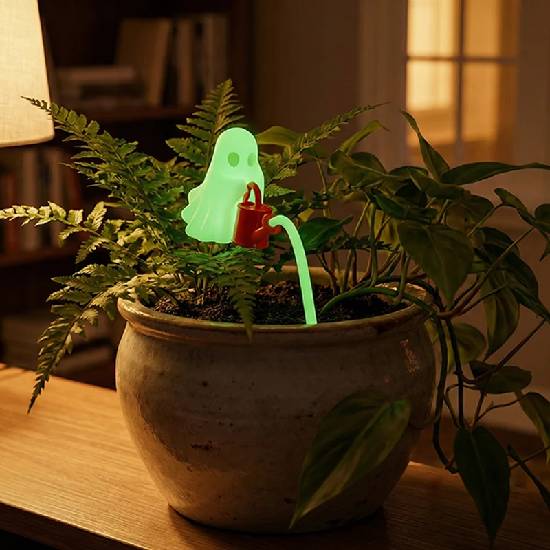 Glow-in-the-Dark Ghost Plant Decor,3D Printed Spooky Ghost with Watering Can Ornament, Halloween Potted Plant Decoration