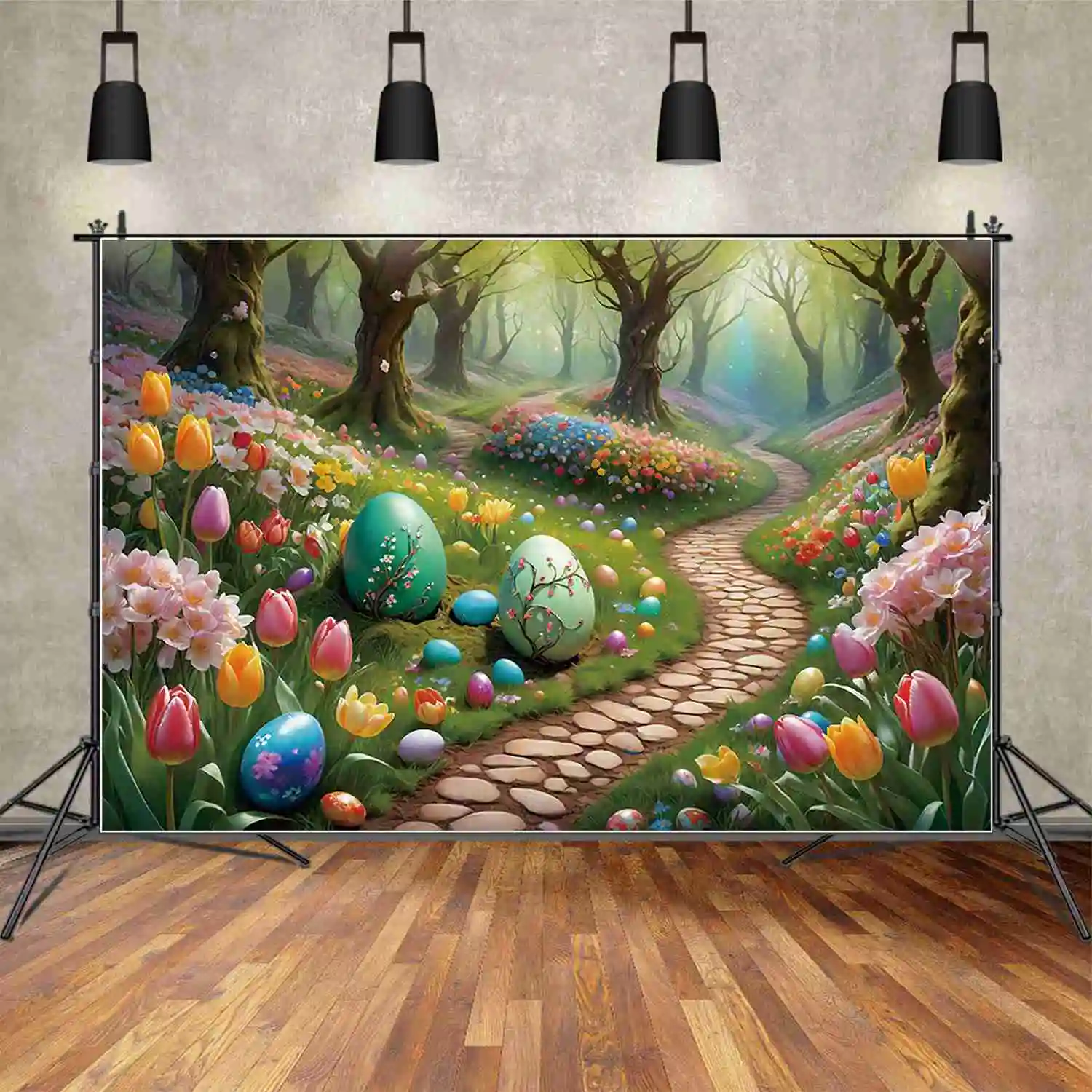MOON.QG Spring Happy Easter Photography Backdrop Garden Flower Fence Egg Party Photo Background Professional Studio Photocall